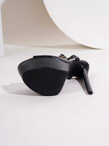 夏季夜店风格扣环派对露趾厚底坡跟凉鞋 - 黑色 - 查看 6