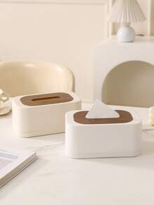 1pc Nordic Minimalist Style Large Capacity Tissue Box With Spring And Wooden Lid. Can Accommodate 99% Of Tissue Sizes, Suitable For Storing Facial Tissues, Wet Wipes And Daily Tissues. Also An Ideal Home Decor Choice For Bathroom, Bedroom, Living Room, Office, And As A Gift For Halloween, Thanksgiving, Christmas, National Day And Other Holidays. - Multicolor - View 4