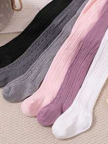 3 đôi tất chân cho bé (màu ngẫu nhiên: đen/trắng/hồng), kiểu dệt cáp, phù hợp cho bé gái, cao đến đầu gối, giữ ấm chân, mềm mại và thoải mái, thích hợp mặc hàng ngày và mùa thu/đông, quà Giáng sinh/quà nhét vào tất. - Nhiều màu - Xem 3