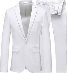 Mens Suit Slim Fit 1 Button 2 Piece Wedding Party Holiday Solid Color Tux Suits For Menhalloween - Cream - View 3