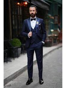 2026 Men's Casual Blazer & Pant Set  Men's Tuxedo Suit 3 Piece Slim Fit Suit For Men Tuxedo For Men Wedding Party Dinner Prom Relaxed Stretch Fit For Smart Casual Events - Màu Đỏ Sâu - Xem 5
