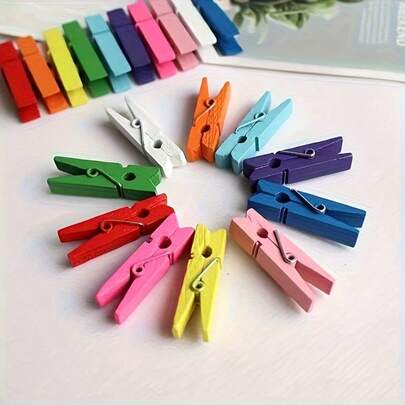 50 Mixed Wooden Photo Clips For Christmas - DIY Handmade Decoration, Holiday Hanging Decoration, 100% Natural Durable Materials, Multiple Colors | Suitable For Photo And Festival Display: Wedding/Party And Home Decoration Accessories, Party Decoration, Rural Style Decoration, Handmade Appearance, Sturdy Structure, Event Planner, Clothesline