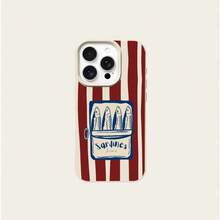 1个复古沙丁鱼罐头条纹图案TPU手机壳，兼容/兼容其他手机 - 白色 - 查看 5