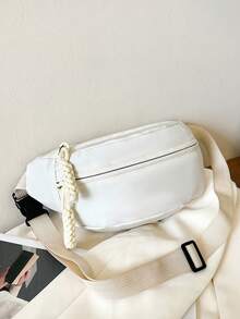 Fashionable Nylon Crossbody Bag, Solid Color Shoulder Bag, Women's Casual Shoulder Bag, Suitable For Outdoor Sports - White - View 8