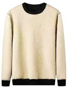 1 件男士圆领运动衫，休闲保暖羊羔绒衬里圆领运动衫，秋冬