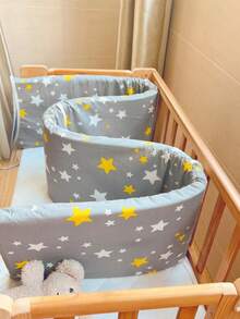1pc Baby & Kids Bed Rail Guard, Removable & Washable Anti-Fall Anti-Collision Bed Bumper, Soft Bed Safety Guard For Girls & Boys, Ideal Gift - Yellow and White Stars - View 1