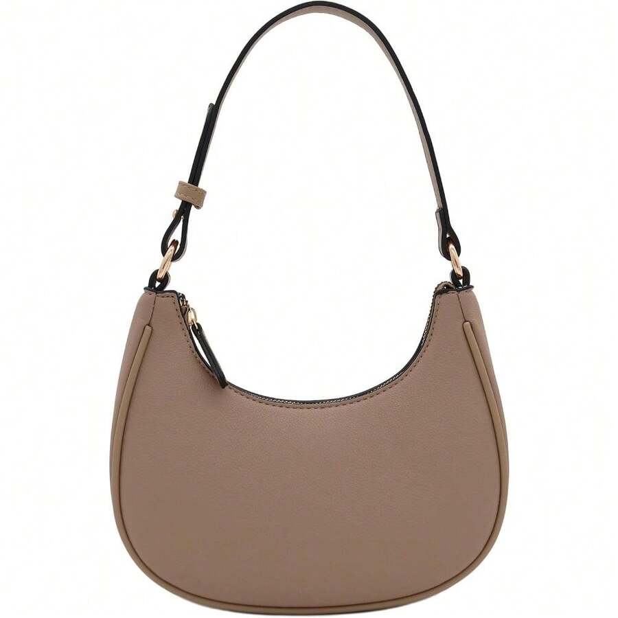 FashionPuzzle Small Crescent Shoulder Bag Underarm Purse - 灰褐色/灰褐色 - 查看 1