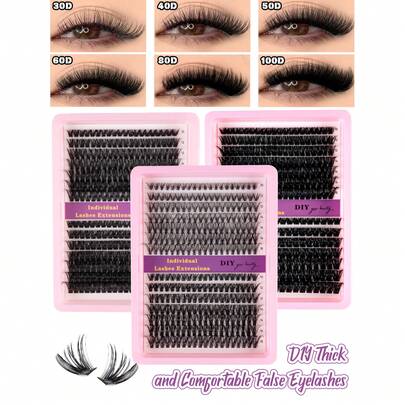 MEM 280片14排30D/40D/60D/80D/100D貂毛假睫毛，10-18mm混合长度3D俄罗斯蓬松单根假睫毛，黑色，热熔胶扇形包装，适合居家DIY、旅行、日常佩戴（适合初学者）、婚礼、约会、派对、节日，是圣诞节/万圣节/送礼的绝佳选择。