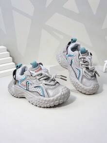 Spring & Autumn New Kids Chunky Sneakers, Casual Thick Sole Shoes, Fashion Children Sports Shoes, Breathable Toddler Running Shoes, Campus Walking Shoes, Baby Boys & Girls Mesh Shoes - Grey - View 4
