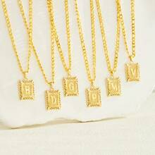 1 件男女通用 14K 镀金方形大写首字母吊坠项链，A-Z 链式项链 - 金黃色 - 查看 1