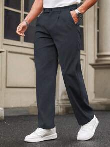 Neue drapierte gerade geschnittene Herrenhosen, modische geschäftliche lässige Anzughosen mit weitem Bein, plissierte Hosen mit Taschen für Freund und Ehemann