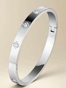 Conjunto de pulseras de mujer con trébol de cuatro hojas con incrustaciones de circonita, estilo europeo y americano a la moda, adecuado para múltiples ocasiones, se puede apilar, también adecuado como regalo para amigas y novias