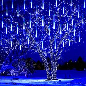 192 luces de cadena tipo lluvia de meteoritos LED, alimentadas por USB, luces navideñas, luces para exteriores, luces para jardín y patio, decoración de luces para bodas y Navidad, luces para interiores, 8 tubos