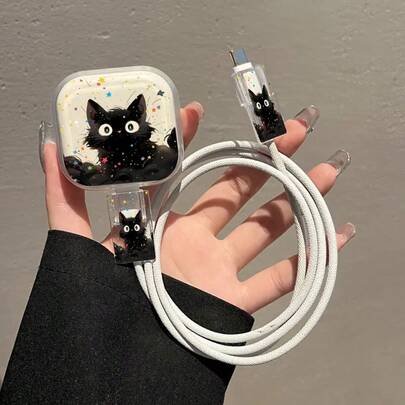 3 件装可爱熊猫/卡通/花卉透明 TPU 充电器保护壳，兼容 13/14/15/16，18W/20W - 包括心形熊猫设计壁式充电器盖、电缆保护器 - 理想的礼物 Nan 充电器外壳手机配件