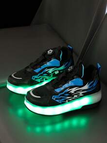 GUANGLAN 2-In-1 LED Light Up Roller Skates For Girls, 2 Wheels Removable USB Rechargeable Roller Skates Halloween Shoes Spring Summer Autumn Winter Leather Upper 11 Flashing Modes 7 Colorful Lights Unisex Rotatable Button Easy On/Off Outdoor Sports - Blue - View 7