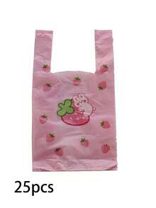 25/50/100 Pcs Strawberry Rabbit Pattern Gift Bags, Creative Tote Bags, Small Gift Packaging Bags DIY Gift Bags, Used For Holiday, Birthday, Wedding, Party Gift Packaging Bags.
