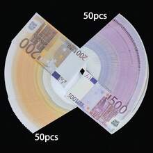 50 peças de réplicas de tamanho padrão 5 €, 10,5 €, 10 €, 20 €, 50 €, adereços de dinheiro falso, adereços de origami de papel, adereços de exibição comemorativa de formato europeu, adereços de filme europeu, adereços de origami para o Dia dos Namorados, adereços de mágica de filme europeu, perfeito para: presentes de Dia dos Namorados, decorações de festa, eventos de bar, adereços de cinema e teatro