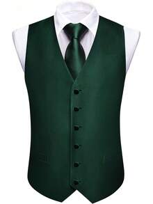 Formal Men Vest V-Neck Suit Vests Tie Bowtie Set Paisley Jacquard Waistcoat Clip Hanky Cufflink Lapel Pin Wedding 8PCShalloween - 翡翠綠 - 查看 4