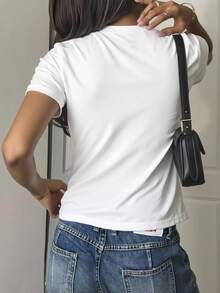 Playera para mujer, cuello redondo, con un bodado de limóncito,  100% algodon, hecho en México - Blanco - Ver 5