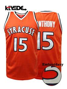 KTYSDE Men's #15 Syracuse Orange Embroidered Basketball Jersey, Loose Fit Sleeveless V-Neck Tank Top, Suitable For Basketball, Sports, Running, Gym, Streetwear, - Orange - View 1