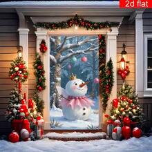 1pc,2D Flat The Fairy Tale Elf Snowman Christmas Curtain Presents An Elf Snowman Wearing A Crown, Wings And Holding A Magic Wand, With The Decoration Of The Snow Scene Of The Woods, Adapting To The Living Room, Creating A Dreamy And Sweet Christmas Atmosphere.