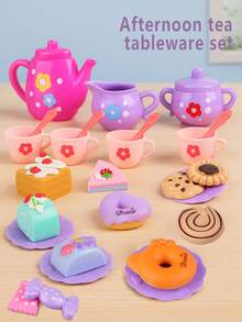 Children's Tea Party Set 27 Pcs Kitchen Role Play Pretend Teapot Teacup Dessert Cake Toy Girl Christmas Gift