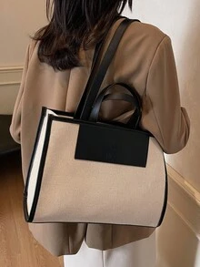 极简大容量手提包、单肩包、托特包、斜挎包 - 黑色 - 查看 4