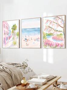 三幅一套的查尔斯顿（南卡罗来纳州）和棕榈滩（佛罗里达州）水彩画——学院风装饰画，适合墙面装饰、卧室、客厅、办公室装饰。 - 彩色 - 查看 15