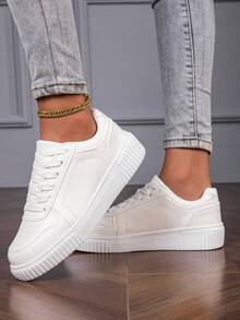 Klassische Schnürsneaker mit Rundkappe, Unisex Paar Schuhe, Studentenschuhe für Skateboard, Herbst/Winter Mode - Weiss - Übersicht 5