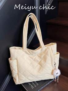 Sac fourre-tout à l'épaule de grande capacité à la mode, de couleur unie, avec une conception de double poignée piquée, léger et portable. Sac à main 2-en-1 de style universitaire en canevas, sac fourre-tout matelassé décontracté de grande capacité pour femmes, idéal pour les voyages et le tourisme d'été en extérieur, sac à dos essentiel - Jaune citron - Voir 3