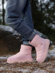 1 双女童天鹅绒保暖钩环易穿脱中筒雪地靴，适合秋冬外出 - 粉色 - 查看 4