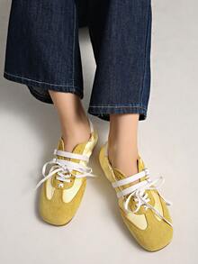 2025 New Mary Jane Style Sport Casual Shoes, Soft Sole Lightweight Breathable Patchwork Ballet Flats - Yellow - View 9