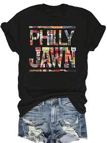 Camiseta Philly Jawn Unisex, de verano, casual, transpirable, con personalidad, cuello redondo, manga corta, ropa de calle, versátil, adecuada para adolescentes y adultos - Negro - Ver 1