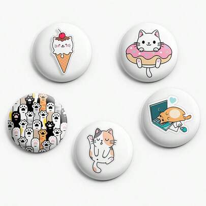 5 Bottons Gatinhos Fofos - Gato Botum / Botom / Broche 3,5cm Modelo 2