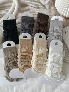 1 Đôi tất chân màu trơn hình xoắn bột chiên, tất chân giữ ấm mùa đông. Đai bảo vệ chân Y2K, ấm áp - trắng - Xem 1
