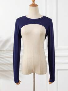 1 件女式纯色弹力氨纶高领插肩袖短上衣披肩领仿夹克上衣，长袖，百搭颜色，秋冬