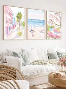 三幅一套的查尔斯顿（南卡罗来纳州）和棕榈滩（佛罗里达州）水彩画——学院风装饰画，适合墙面装饰、卧室、客厅、办公室装饰。 - 彩色 - 查看 5