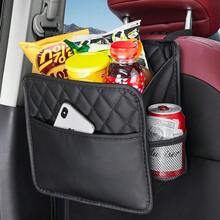 LXUNYI Organizador de respaldo de asiento de coche, organizador de asiento delantero y trasero de piel sintética de alta calidad con portavasos, organizador universal impermeable para niños y adultos - Beis - Ver 1