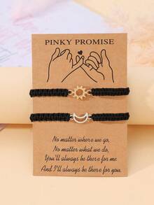 Goodwaro 2pcs Creative Metal Sun & Moon Handmade Couple Bracelets, Suitable For Girlfriends, Best Friends, Sisters, Daily Wear, Comes With Card Packaging - Black - View 31