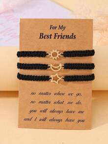 Goodwaro 3pcs Creative Metal Sun, Moon, Star Friendship Bracelets With Handmade Braided Ropes. Suitable For Women For Daily Wear, And Packaged With A Card, Good For Gifting - Black - View 22