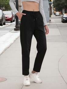 New Women's Outdoor Casual Pants, Loose Fit, Solid Color Design, Suitable For All Seasons, Slimming And Versatile, Suitable For Hiking, Camping, Adventure, Jogging And Various Occasions - Black - View 4