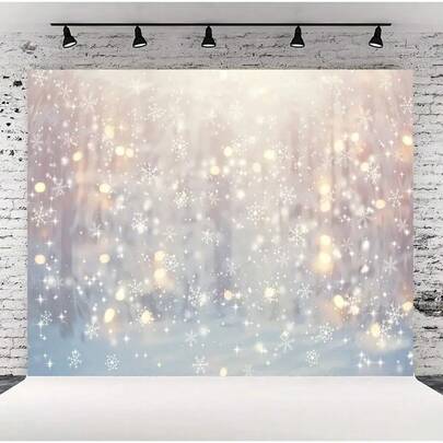 Winter White Snowflake Photography Backdrop, Christmas Snowy Wonderland Background, Merry Christmas Sparkling Snowflake Rings Home Holiday Party Decor