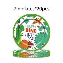 80pcs/Set Dinosaur Theme Disposable Party Supply Set, Including 9"/7" Paper Plates, Cute Dinosaur Print Cups, Napkins For Birthday Party, Cups For Beverage/Coffee - Multicolor - View 7