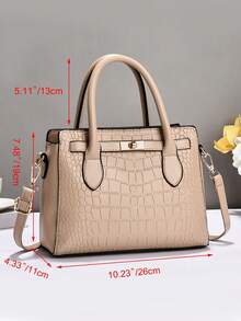 Fashionable Crocodile Embossed Business Tote Bag For Women, Large Capacity Shoulder Bag, Elegant & Versatile, Suitable For Dates, Shopping, Mother's Day Gift - Khaki - View 2