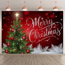 1pc Christmas Banner, Merry Christmas Design, Red Background With Green Trees And Snowflakes - Versatile Holiday Decor For Home, Party And Studio Backdrop, Multiple Sizes, No Power Required