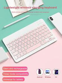 1pc Mini Ultra-Thin Bluetooth Keyboard, Convenient Silent 10-Inch Wireless Keyboard With Rechargeable Battery, Compatible With Android, Windows, Suitable For IPad, Tablet, Phone, Christmas/Halloween Gift