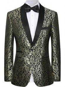 Men's Floral Dinner Party Prom Wedding Stylish Suits For Men One Button Dinner Jacket Pants Sethalloween - 金色-2件 - 查看 4