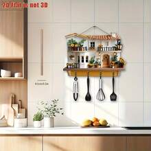 1 件 2D 平面迷人花卉小屋木制多功能钥匙架，带 4 个金属挂钩，墙壁装饰，门廊装饰，房间/别墅季节性主题装饰，2D 平面，圣诞节节日装饰 - 彩色 - 查看 8