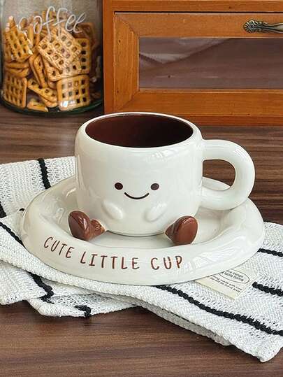 Cute Footprint Ceramic Mug & Saucer Set, Creative Style, Ceramic Material, Coffee Cup, Breakfast Milk Cup, Ceramic Water Cup