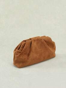 SCULPTEDSTYLE BAGS 1件秋冬新款復古棕色紋理麂皮手拿包，美拉德風女款手提包，歐美時尚百褶極簡女款手拿包，附鏈條肩帶可斜跨 - 棕色 - 查看 6